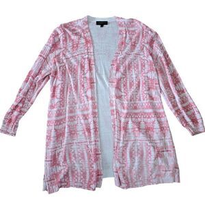 Lane Bryant Cardigan Sweater Women's Size 18/20 Pink White Stretch Long Sleeve